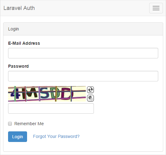 Laravel 5.1 Auth Login BotDetect Captcha validation screenshot