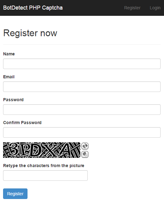 Laravel 4.2 Auth Register BotDetect Captcha validation screenshot
